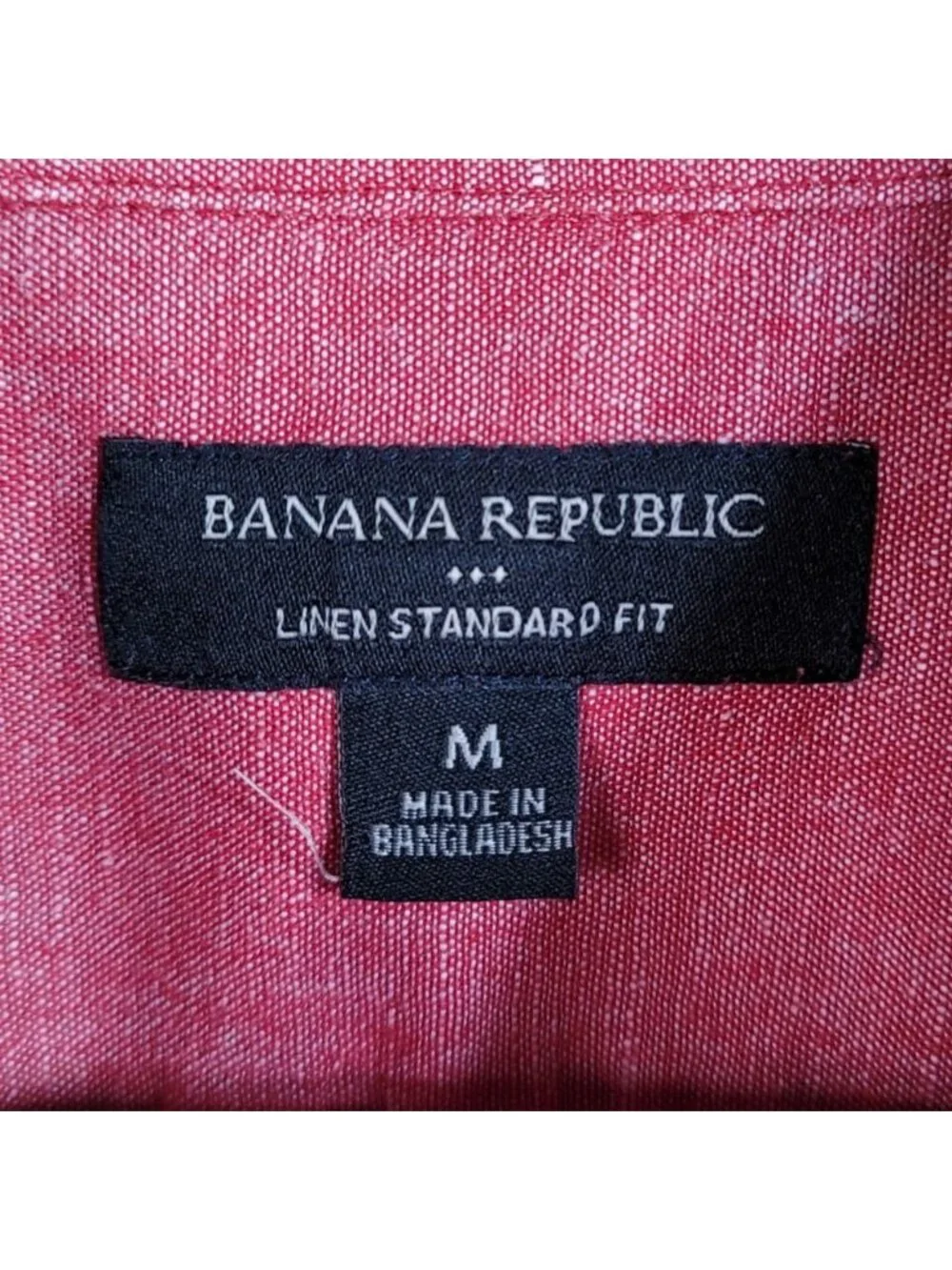 Banana Republic Mens Linen Standard Fit Button Shirt Red MED Pocket Short Sleeve